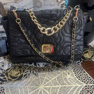 Anna Paola Black Rose Quilted Crossbody Purse Handbag